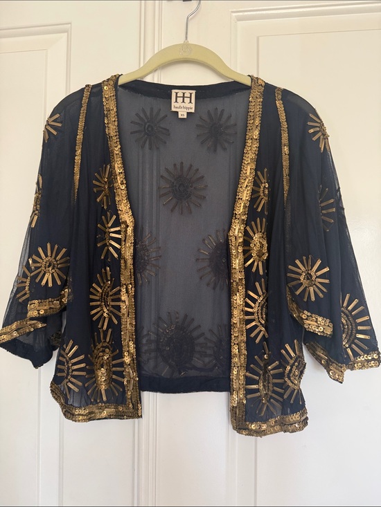 Haute Hippie Jackets & Blazers - Haute Hippie Navy Sheer Sequin Sunburst Kimono Jacket size xs